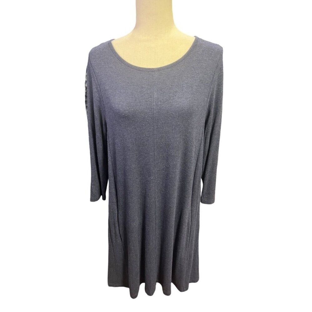 Cynthia Rowley Blue Dress Slub Knit Pockets Long Sleeve Flowy Knee Length Medium